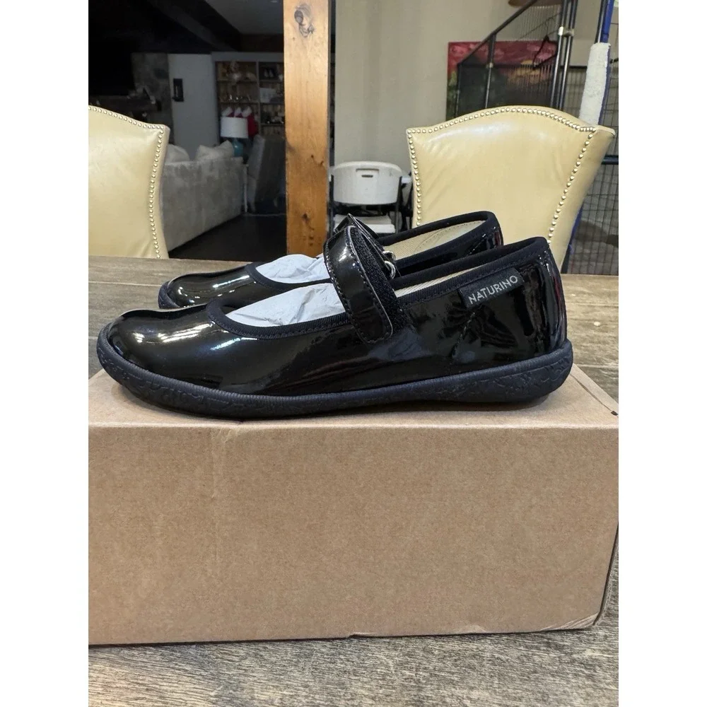 Naturino Girls Pavia Flats Patent Black Mary Jane Size 30‎ US 12.5
